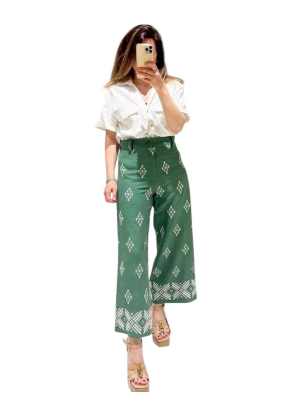Zara Embroidered High-Waisted Linen Blend Pants.
